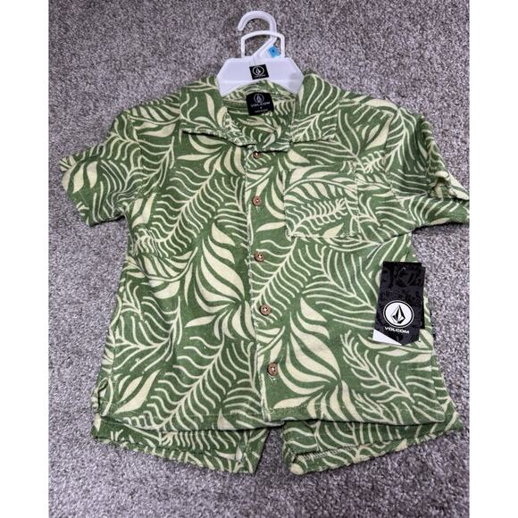 New Volcom Size 5 Unisex Kids Hawaiian LB Towel short Set Green - Picture 1 of 9